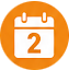Orange calendar icon displaying the date 2 on an orange rounded square background.